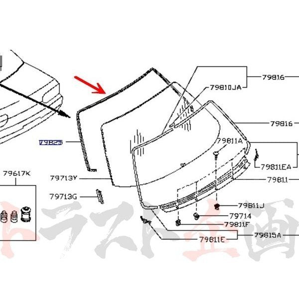 即納 リアウィンドウモールファスナー スカイライン GT-R BNR32 #663101062